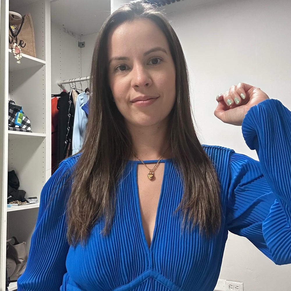Michael Kors Blue Pleated Dress | XS | Long Sleeve | Elegant Cocktail Look